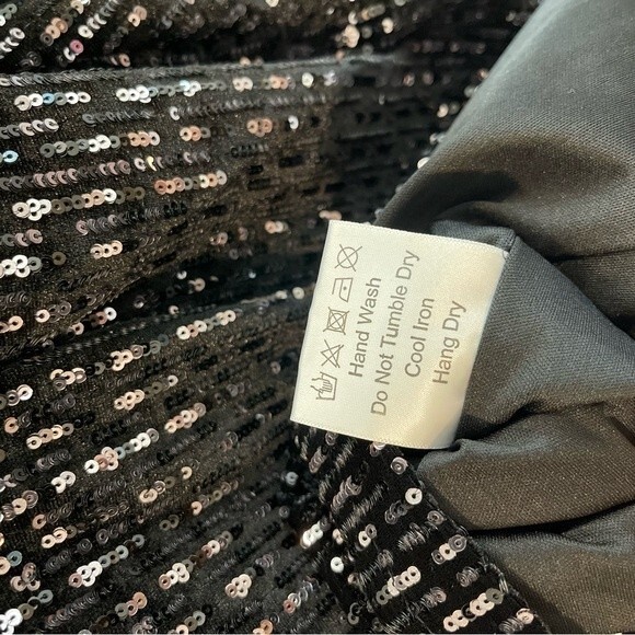 O.P.T. Black Sequin Velvet Long Sleeve Mini Dress Size Medium - Picture 12 of 15